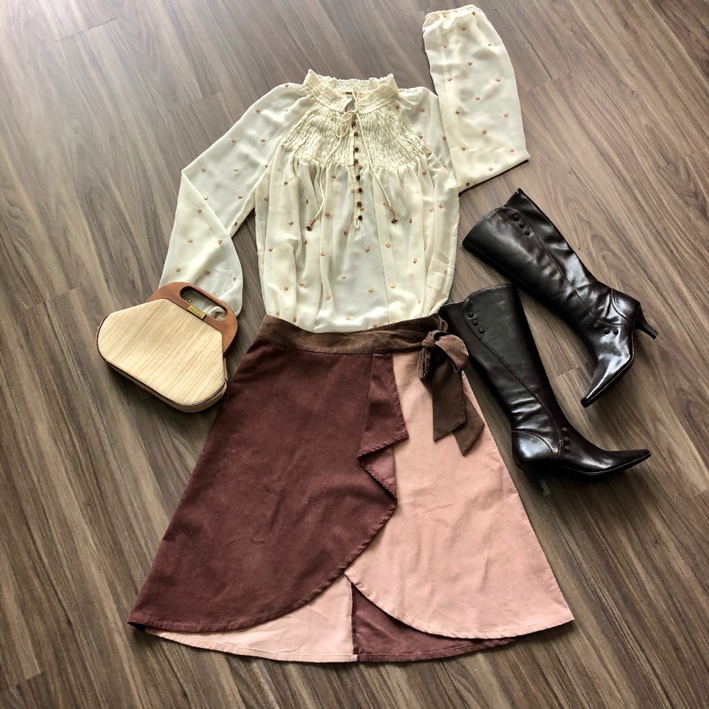 GUC Listicle Color-Block Corduroy Wrap Skirt- sz L